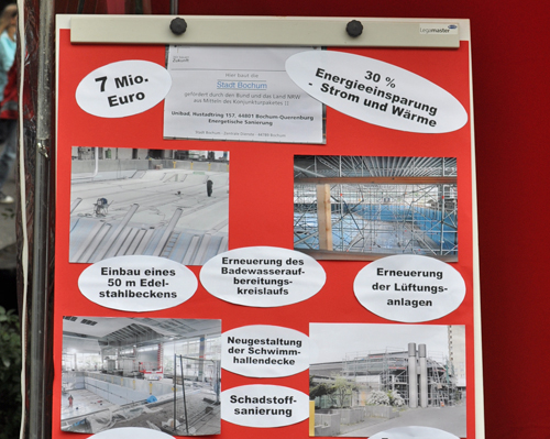 Ein Themenschwerpunkt beim Umwelttag: Hier geht es um die Sanierung des Querenburger Schwimmbades mit Mitteln aus dem Konjunkturprogramm II und die dadurch möglichen Energieeinsparungen. Ein Themenschwerpunkt beim Umwelttag: Hier geht es um die Sanierung des Querenburger Schwimmbades mit Mitteln aus dem Konjunkturprogramm II und die dadurch möglichen Energieeinsparungen.