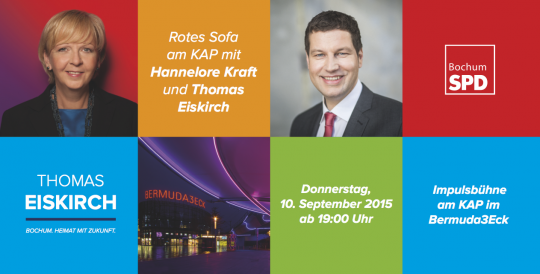 Rotes Sofa mit Hannelore Kraft und Thomas Eiskirch am KAP im Bermudadreieck_Vorderseite