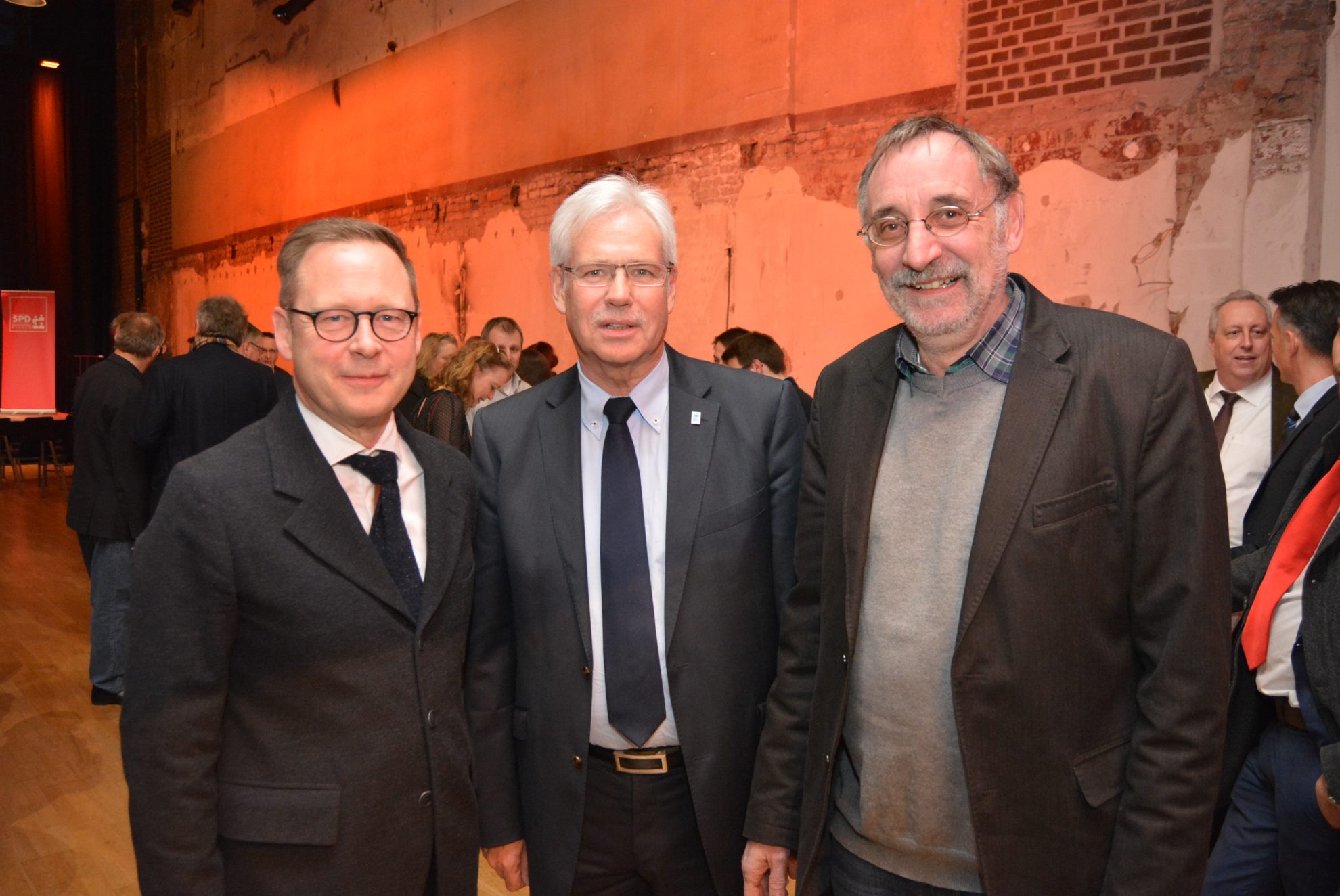 Neujahrsempfang der SPD Bochum 2016: Karsten Rudolph, Vorsitzender der SPD Bochum, Peter Reinirkens, Fraktionsvorsitzender der SPD Bochum und Manfred Preuß, Fraktionsvorsitzender Die Grünen im Rat der Stadt Bochum