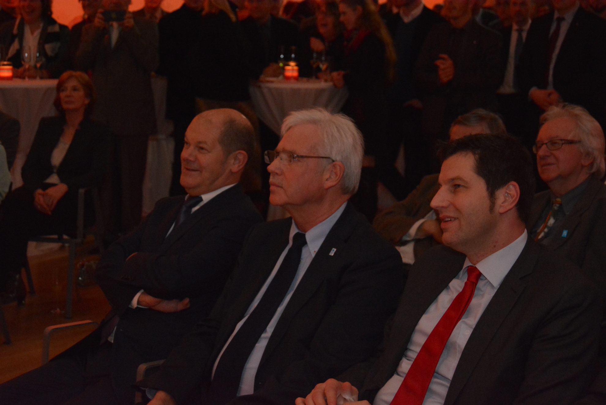 Neujahrsempfang der SPD Bochum 2016: Olaf Scholz, Erster Bürgermeister der Freien und Hansestadt Hamburg, Peter Reinirkens, SPD-Fraktionsvorsitzender von Bochum und Thomas Eiskirch, Oberbürgermeister der Stadt Bochum