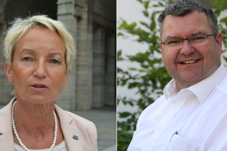 Martina Schmück-Glock und Jörg Czwikla stellen die Ideen der SPD-Ratsfraktion zur Umgestaltung des Husemannplatzes vor.