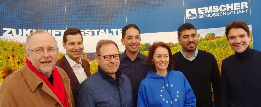 von links nach rechts: Axel Schäfer, MdB, Thomas Eiskirch, Bochumer Oberbürgermeister, Karsten Rudolph, MdL, Oliver Basu Mallick, Bochumer Kandidat der SPD zum Europaparlament, Katarina Barley, Bundesjustizministerin und Spitzenkandidatin der SPD zum Europaparlament, Serdar Yüksel, MdL, Prof. Dr. Uli Paetzel, Vorstandsvorsitzender der Emschergenossenschaft