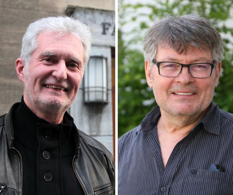 Herrmann Päuser und Hans Peter Herzog freuen sich, dass die alten Kunstrasendecken erneuert werden.