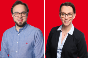 Dr. Bastian Hartmann und Deborah Steffens loben die Pläne zum Haus des Wissens.